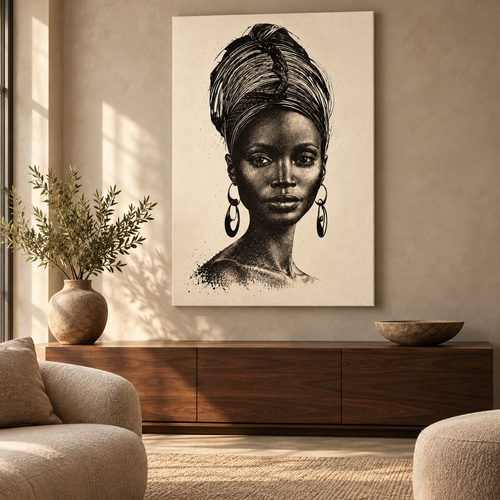 Grace portrait in living room over sideboard