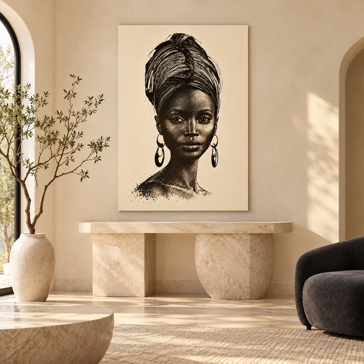 Grace portrait displayed in modern home entryway