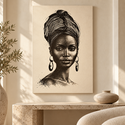 Grace portrait displayed in bright modern living room