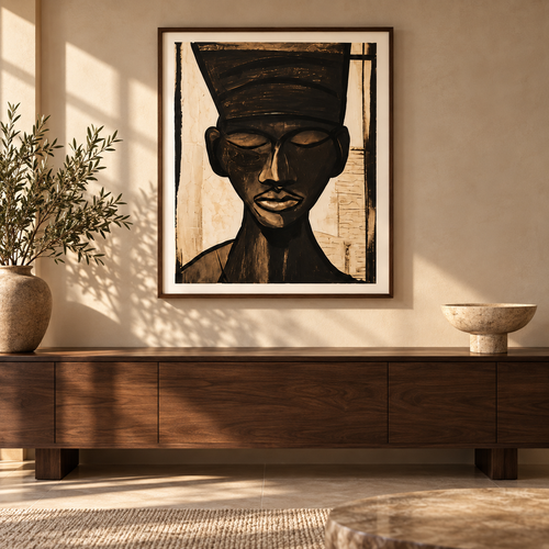 Solace — hand-painted portrait in living room setting