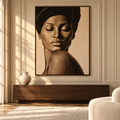 Stillness — hand-painted portrait in living room setting